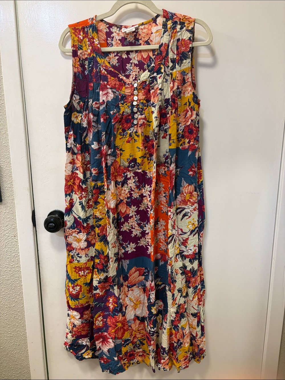 Sleeveless Floral Patchwork Midi Dress